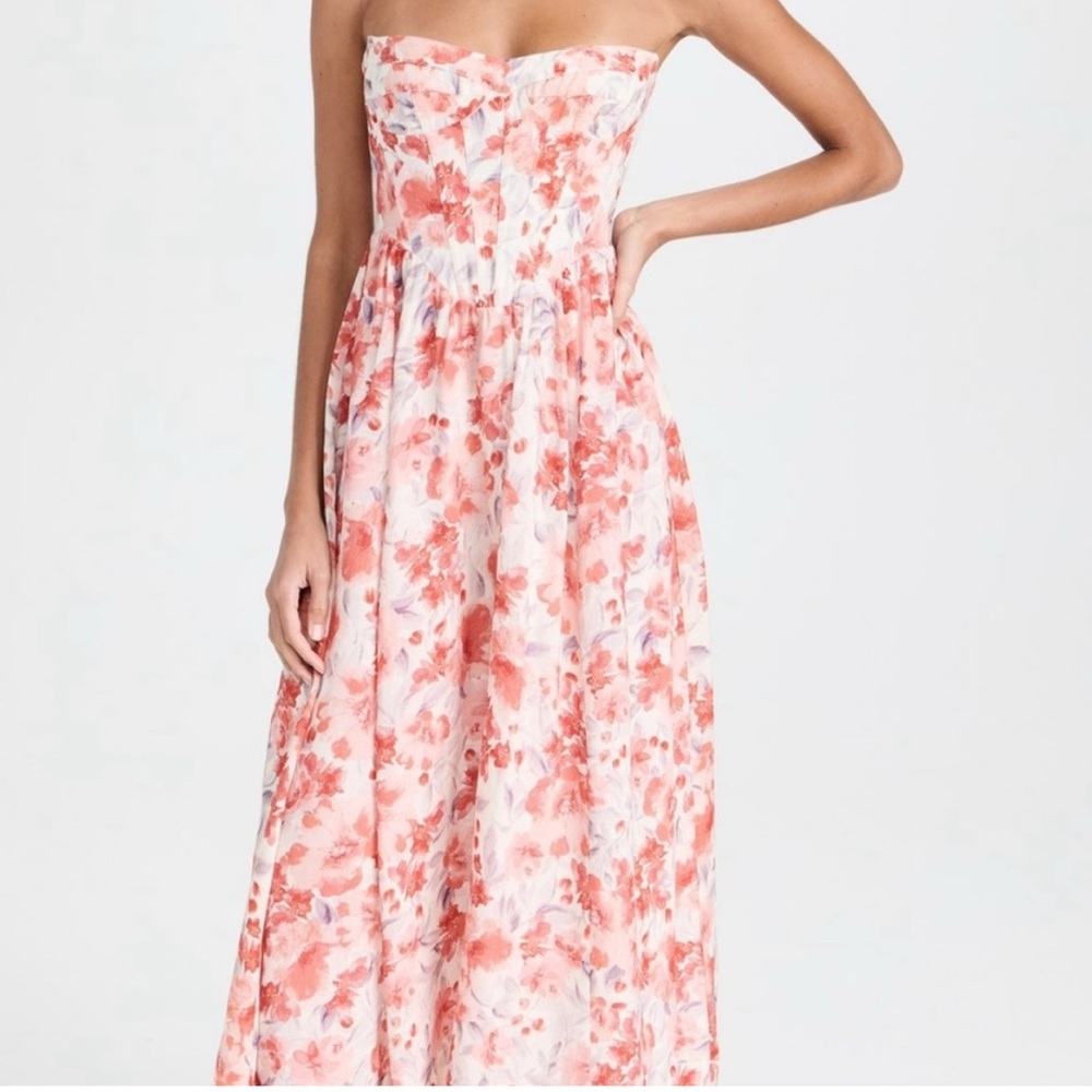 Bardot Lola Corset Midi Dress in Red Floral